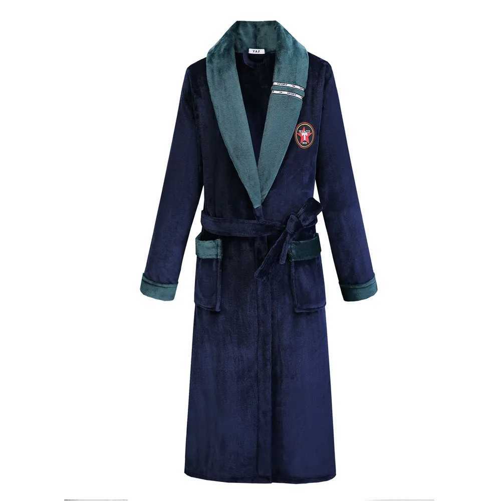 Plus Size4XL Men Winter Flannel Long Kimono Robe Nightwear Sleepwear Nightgown Thick Coral Fleece Home Loungewear Loose BathrobeXJ241018