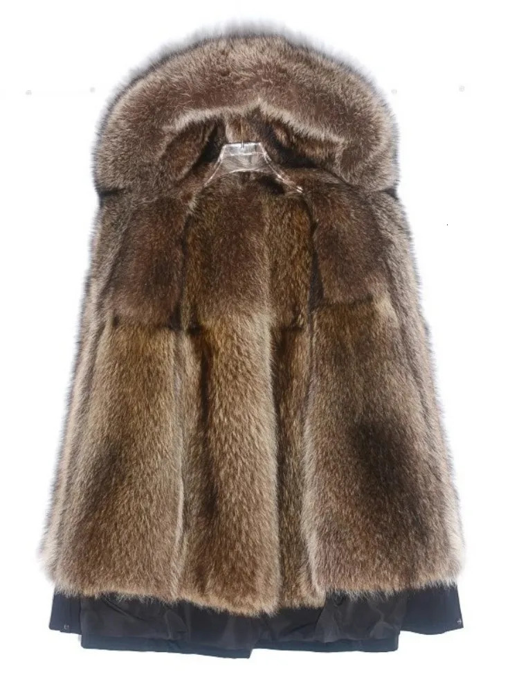 Casual Mens Windbreakers Coat HighQuality Warm Raccoon Fur Lining Winter Parkas Middle Length Hooded Overcoat Male Long Jacket 241018
