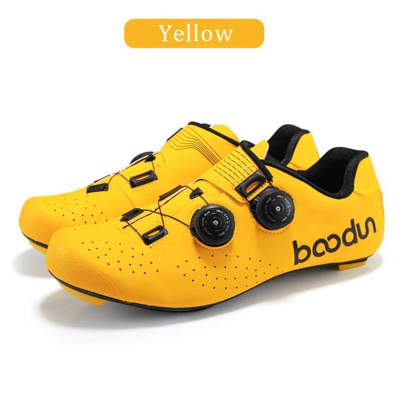 Boodun carbon fiber road cycling shoes black red yellow double spine buckle ultra light cycling shoes self-locking cycling sports shoes CL241018