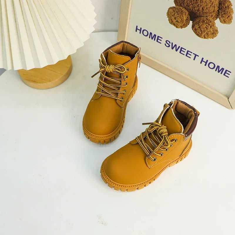 Boots New Childrens Boot for Boy Spring Autumn Black School Boots for Girls Causal Versatile Kids Ankle Short Boots Fashion Round-toe H241018
