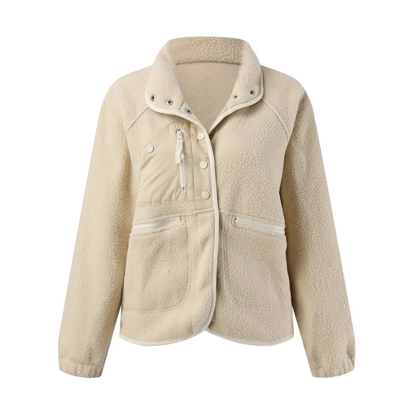 Womens New Cardigan Plush Jacket Vintage Lamb Wool Coats Autumn And Winter Fashion Casual Warm Outwear Lapel Button Pocket TopsX241018