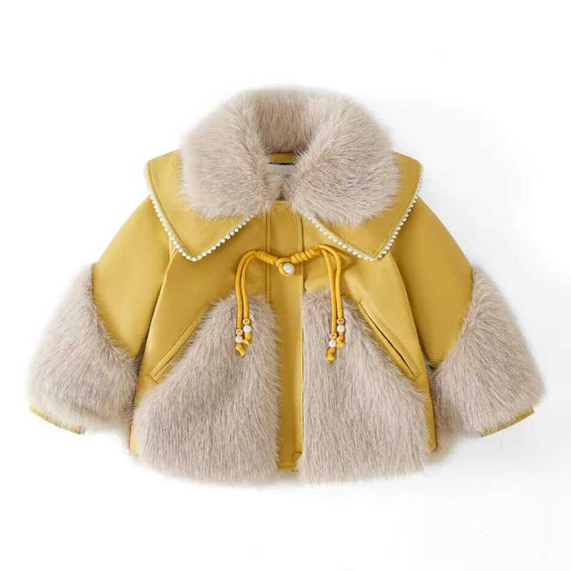 Girls New Autumn/Winter Fur Integrated Wool Lining Trendy Splicing Fur Sweater Fashion Cotton Mat Clothes M241018