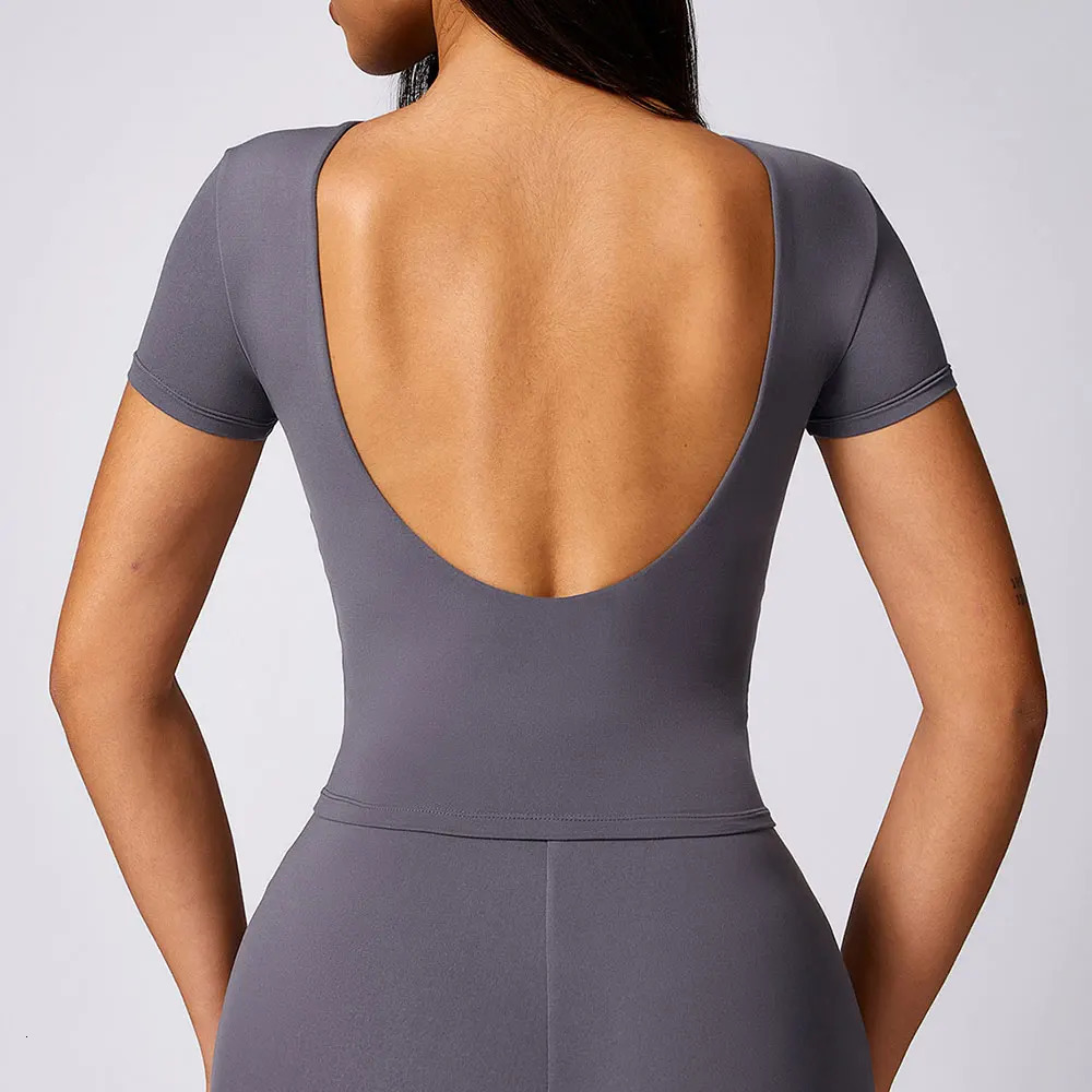 Summer Yoga Short sleeve Women Tight Fitting Beautiful Back Top Gym Running Workout Fitness Quick Dry Breathable Sport T Shirts 241018