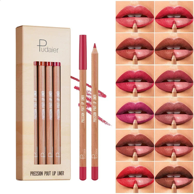 Pudaier Sexy Matte Lipstick Pencil Waterproof Lasting Lip Liner Pen Non-stick Cup Lipliner Contour Pencil Beauty Makeup 12pc Set 241017
