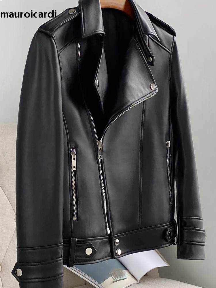 Mauroicardi Spring Autumn Short Blue Black Pu Leather Motorcycle Biker Jacket Men Long Sleeve Zipper Plus Size Outerwear 4xl 5xl 241017