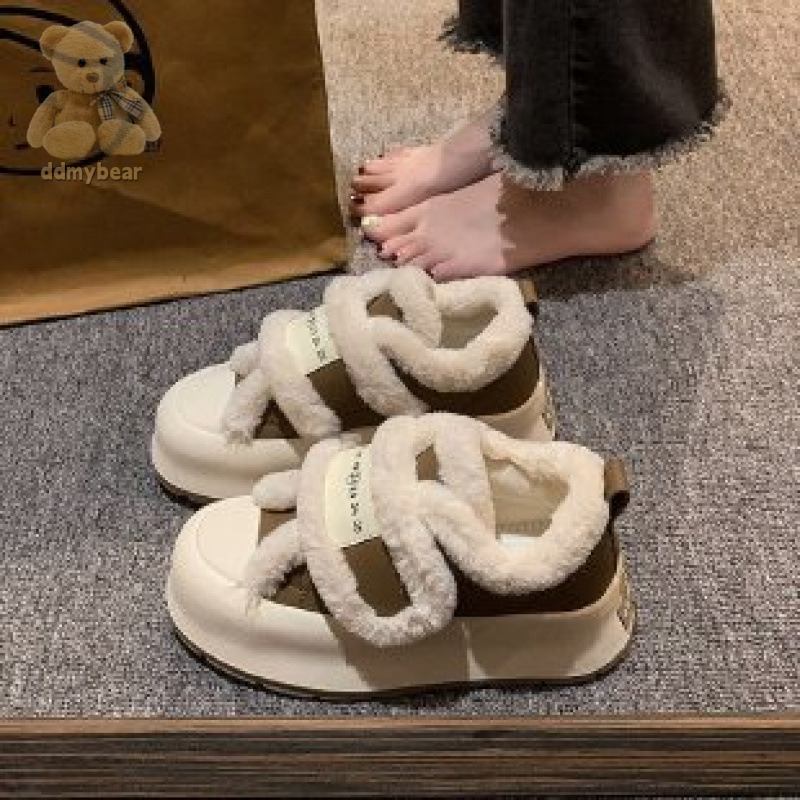 Ddmybear Thick Soft Leather Plush Sponge Soled Board For 2024 Winter Fashion Women's With Velcro Casual Outerwear Fur Shoes Chinese Brand Shoes F