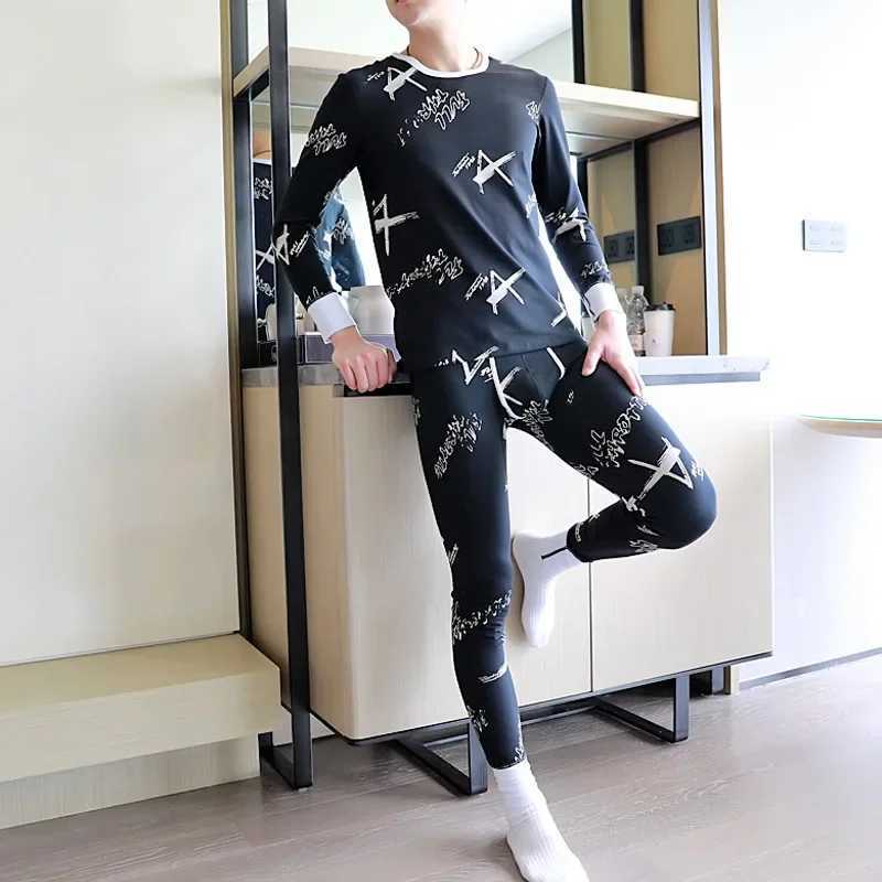 Men's Thermal Underwear Youth autumn clothing and pants set mens cotton Korean version slim fit thermal underwear thin close fitting underwear Y2