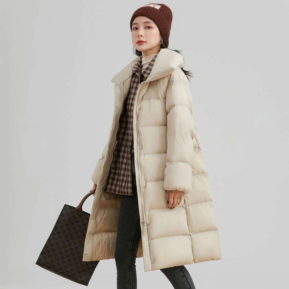 2024 New Winter Women White Duck Down Jackets Fashion Slim Long Warm Ski Coats