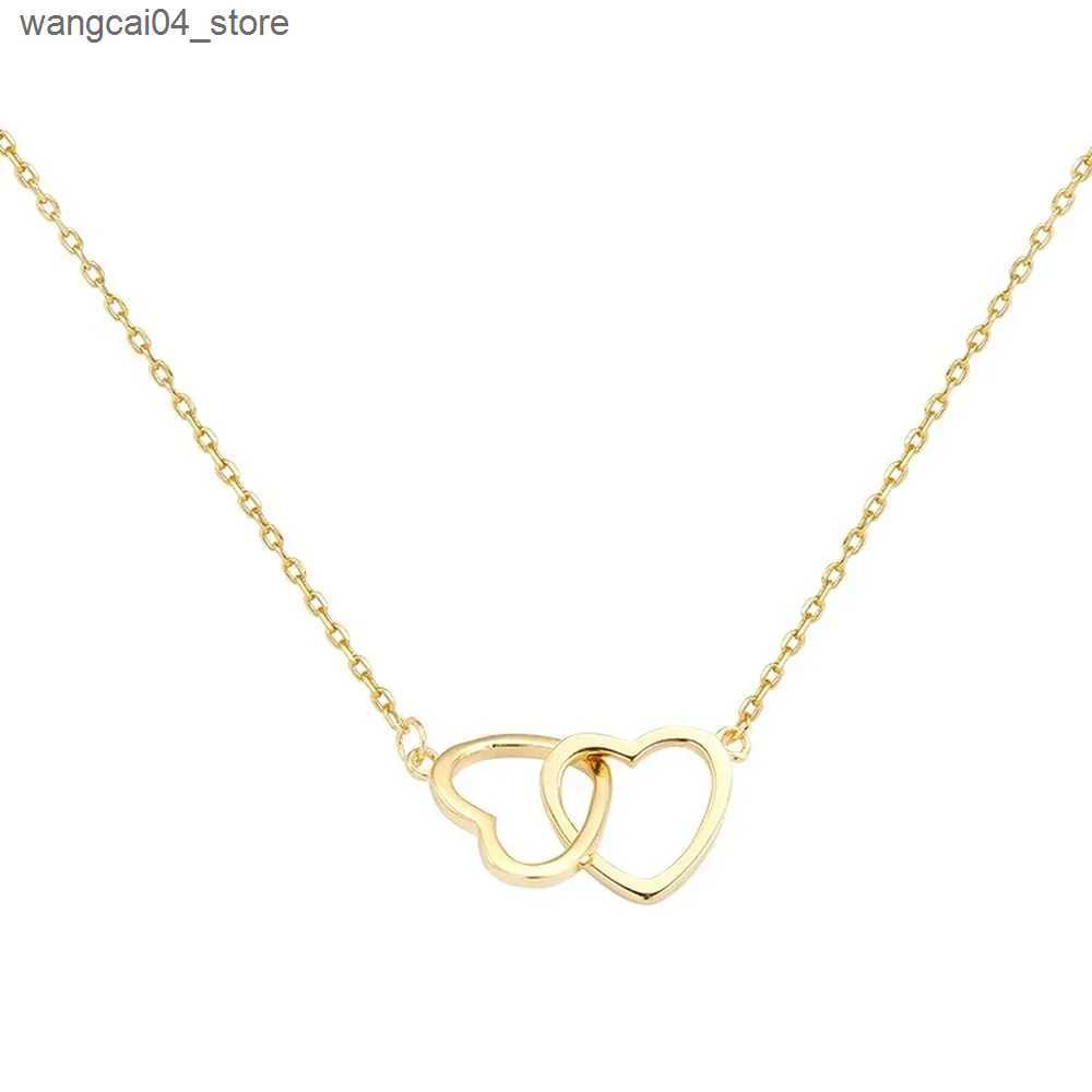 Chokers Silver double heart-shaped necklace suitable for womens parties Clavicle chain gift jewelry L240910