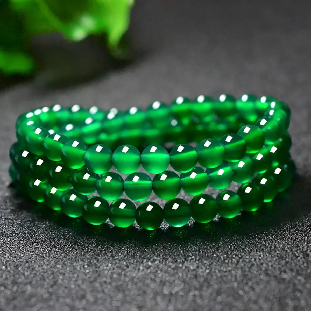 6/8/10/12/14mm Round High Quality Natural Green Agate Bracelet Natural Crystal Jade Classic Womens Agate Handmade Decoration 241018