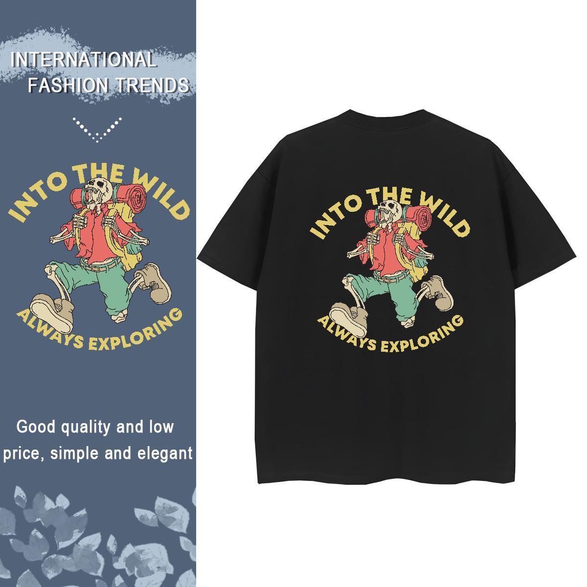 New T-Shirts 100% Cotton 230g Breathable Crew Neck Street Wear skull Unisex Tshirts High quality Oversized Top Tees