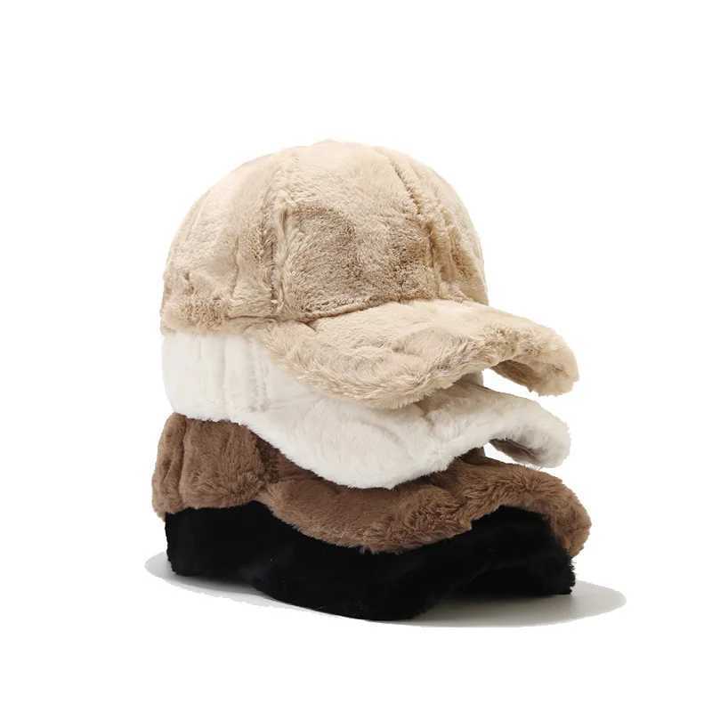 2023 New Fluffy Baseball Cap For Men Women Winter Thick Plush Peaked Hat Faux Fur Duck Tongue Caps Warm Ear Protection BonnetX241018