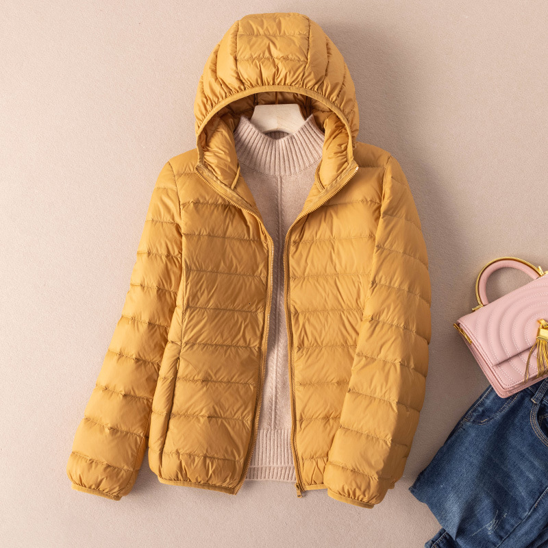 Women Autumn 2022 New Arrivals 90% White Duck Down Ultra Light Fashion Hooded Keep Warm Puffer Jacket