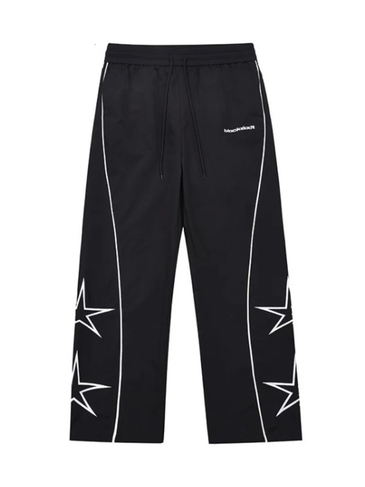 HOUZHOU Y2K Star Parachute Pants Men Streetwear Sports Wide Leg Trousers Male Workwear Hip Hop Harajuku Sweatpants Embroidery 241018