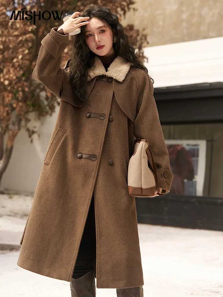 MISHOW Winter Thick Woolen Long Coat for Women 2023 Loose Warm Female Overcoats Lamb Fur Collar Coats Woman Clothing MXC55W0142X241018