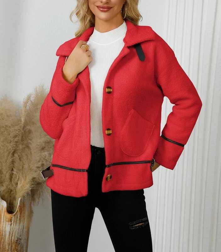 Women Casual Button Lamb Wool Coat Temperament Commuting Womens Clothing New Fashion Female Elegant Crop Warm Top JacketX241018
