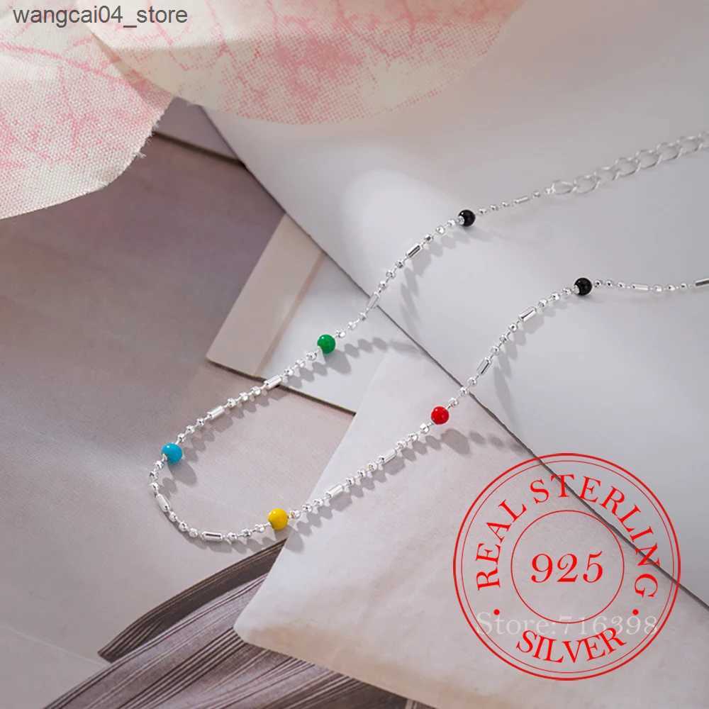 Chokers Pure 925 sterling silver rainbow bean chain necklace suitable for womens silver 925 womens suffocating jewelry necklace para mujer L240910