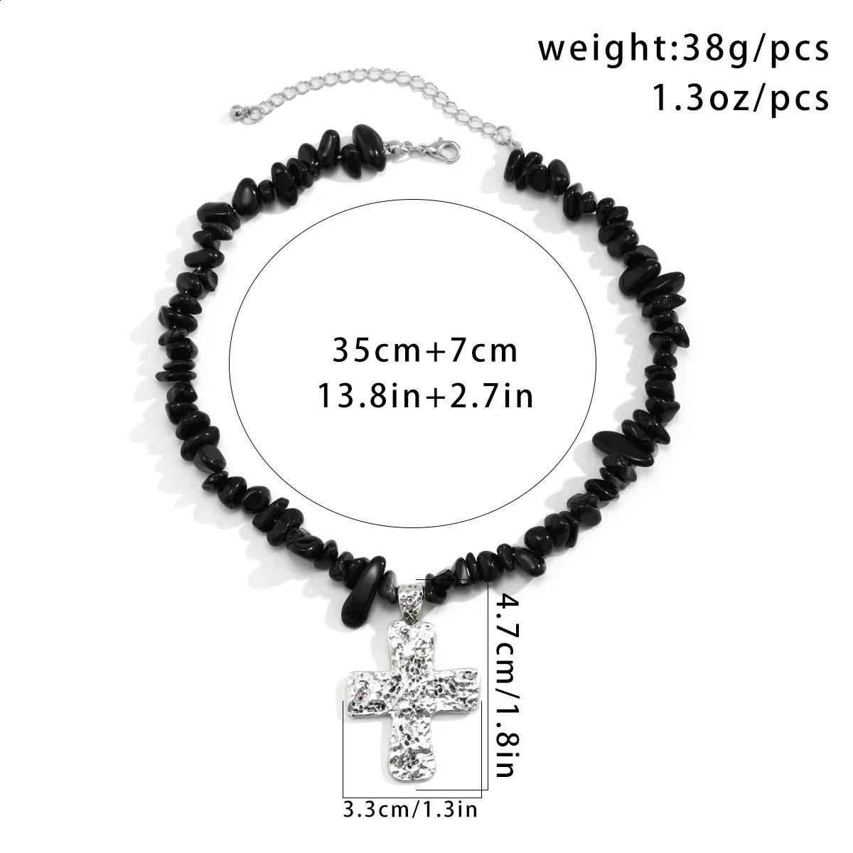 Punk natural stone beads with cross pendant necklace suitable for women. Irregular chip beads necklace hip-hop jewelry necklace girls 241018
