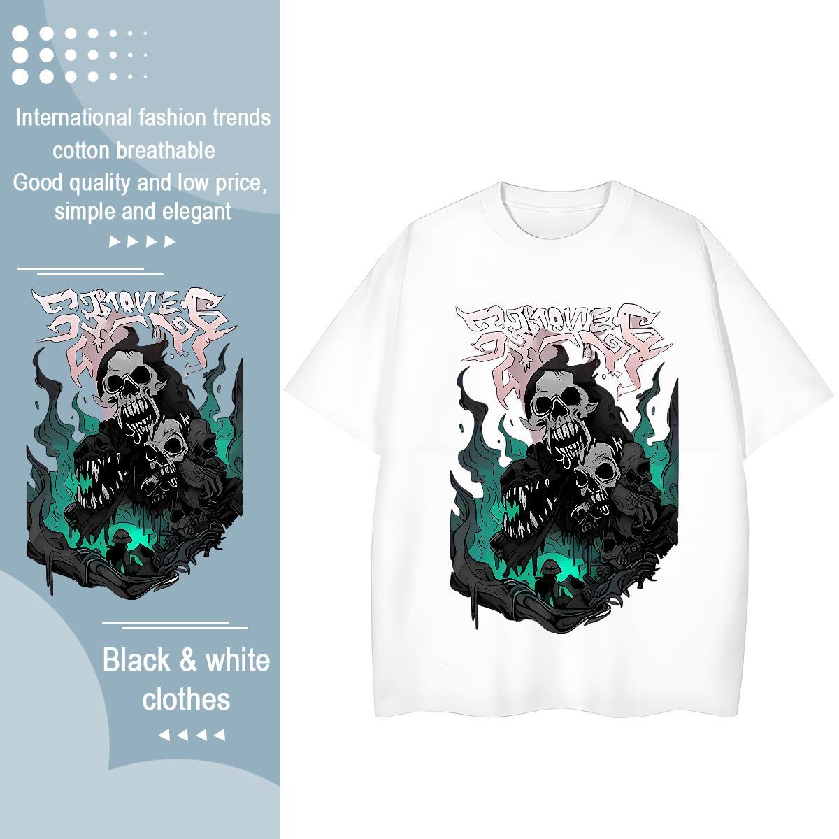 Custom T Shirts Women 230g Cotton Comfortable Casual skull Womens Tshirts Loose DIY Anime Printed Tops