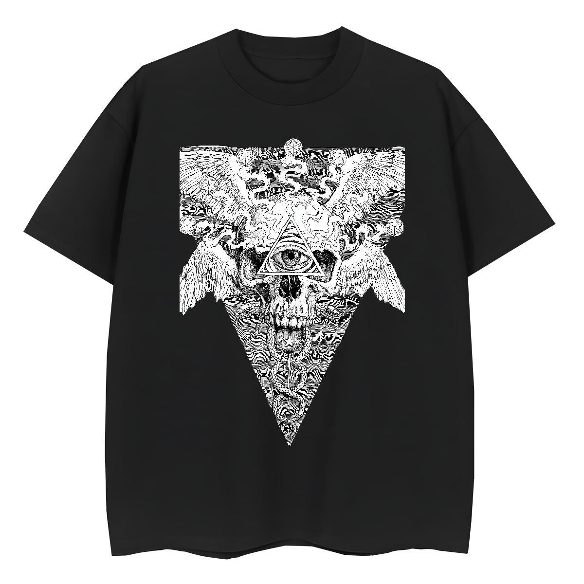 Casual New T Shirts Women 100% Cotton 230g Breathable High Street Hip Hop eye of the devil Unisex Tshirts Loose Anime Tops Shirt