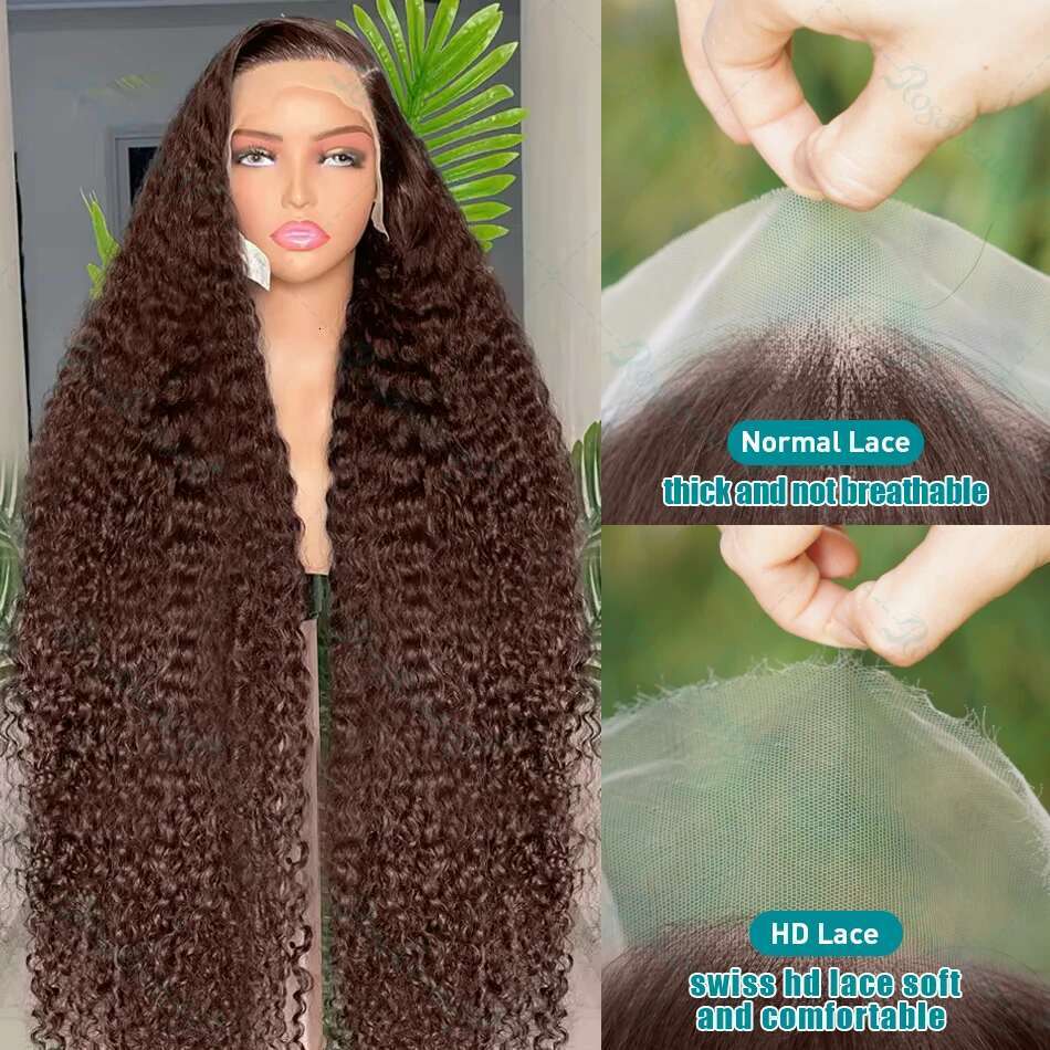 Xcurly Chocolate Brown Deep Wave 13x6 HD Front Wig 32 Inch Colored Water Curly 13x4 Lace Frontal Human Hair Wigs For Women