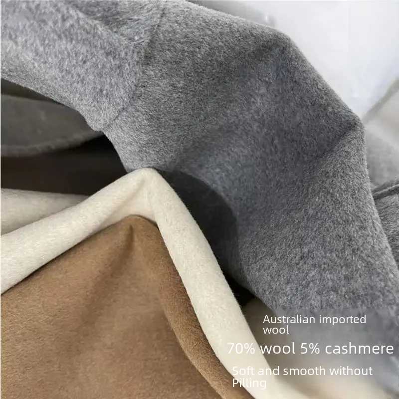 Winter Womens Double-sided Cashmere Woolen Coat Medium-length Hertogin Style OvercoatX241009