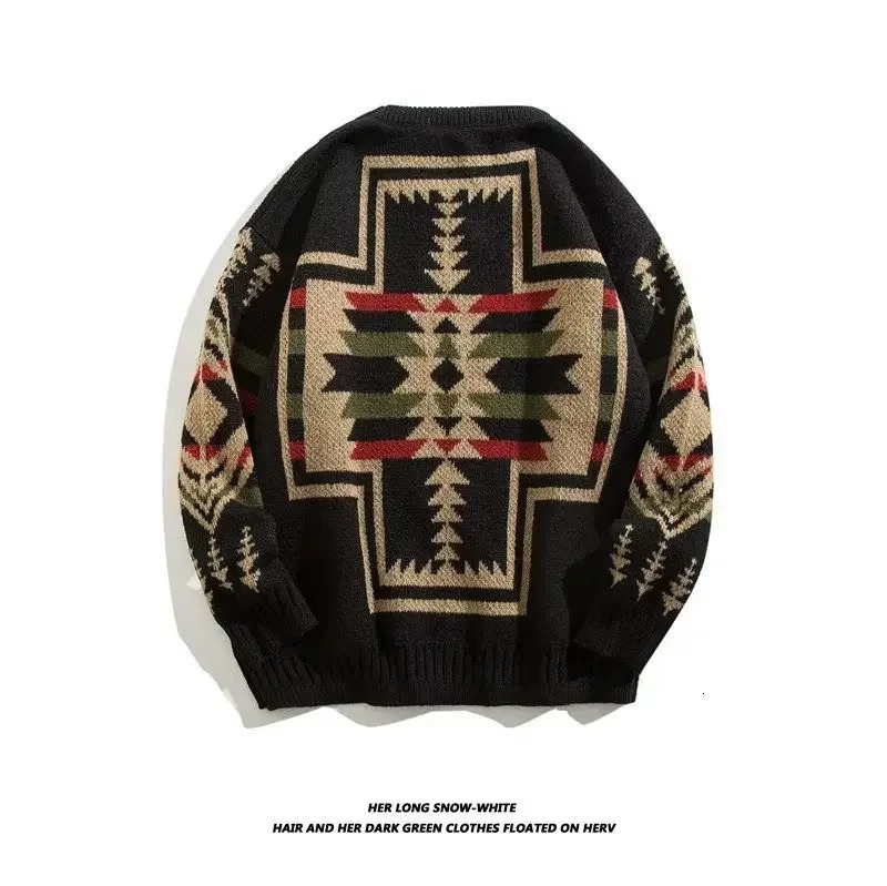 Mens Knitted Sweater With Cable Knit Round Neck Winter Wool Top Trendy Vintage LooseFit Pullover Coat For Men 241018