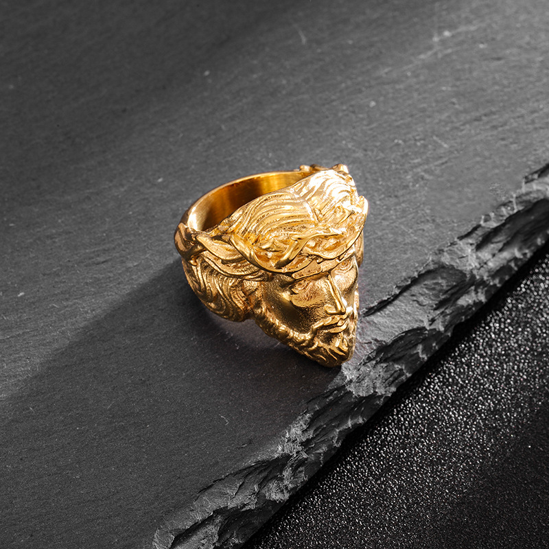 Jesus Face Casting Ring High Polished Titanium Steel 18k Gold Plated Jewelry