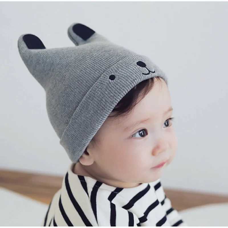 Newborn Spring Hat Crochet Grey Baby Bear Ear Infant Bonnet Baby Cap for Girls Boys Kids New Baby Spring Autumn And Winter LX241018