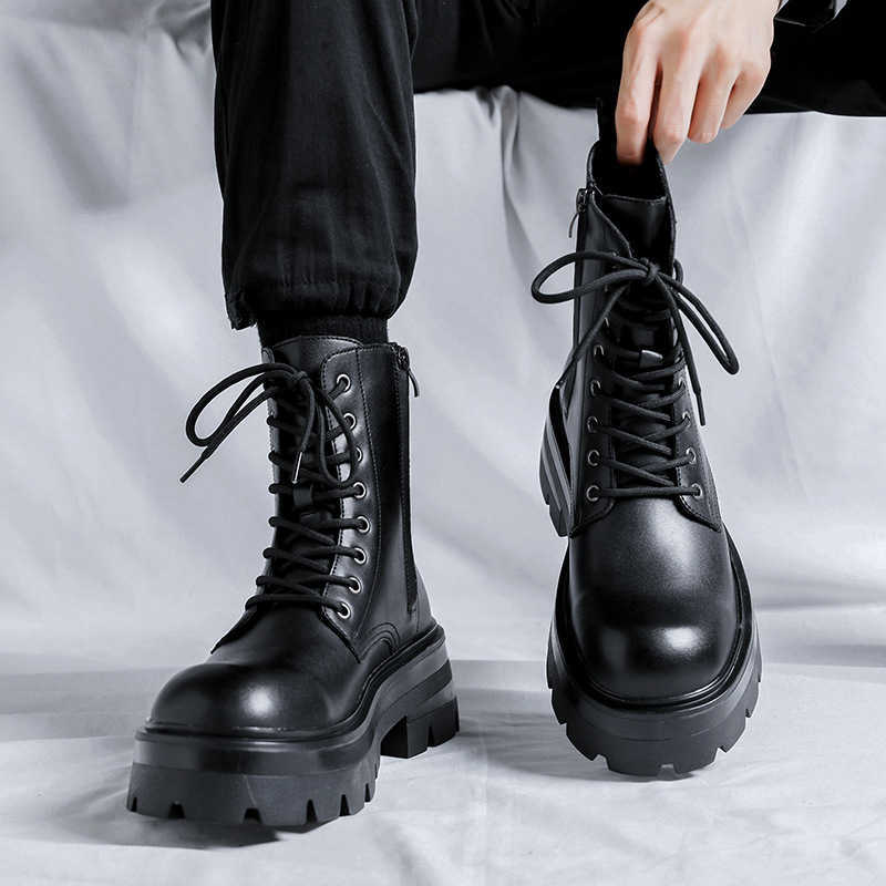 Martin Boot Thick Soled Ankle Boots For Men Mid To High Cut British Style Chelsea Boots Casual Mens Leather Shoes Trendy Boots Fashion Boots 240927