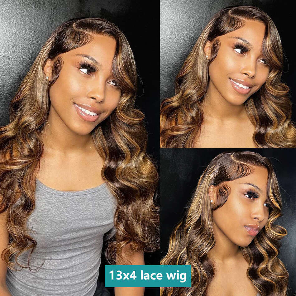 13x4 13x6 Hd Highlight Body Wave Lace Front Wig For Women Remy Human Hair P4/27 Ombre Human Hair Lace Front Human Hair Wigs