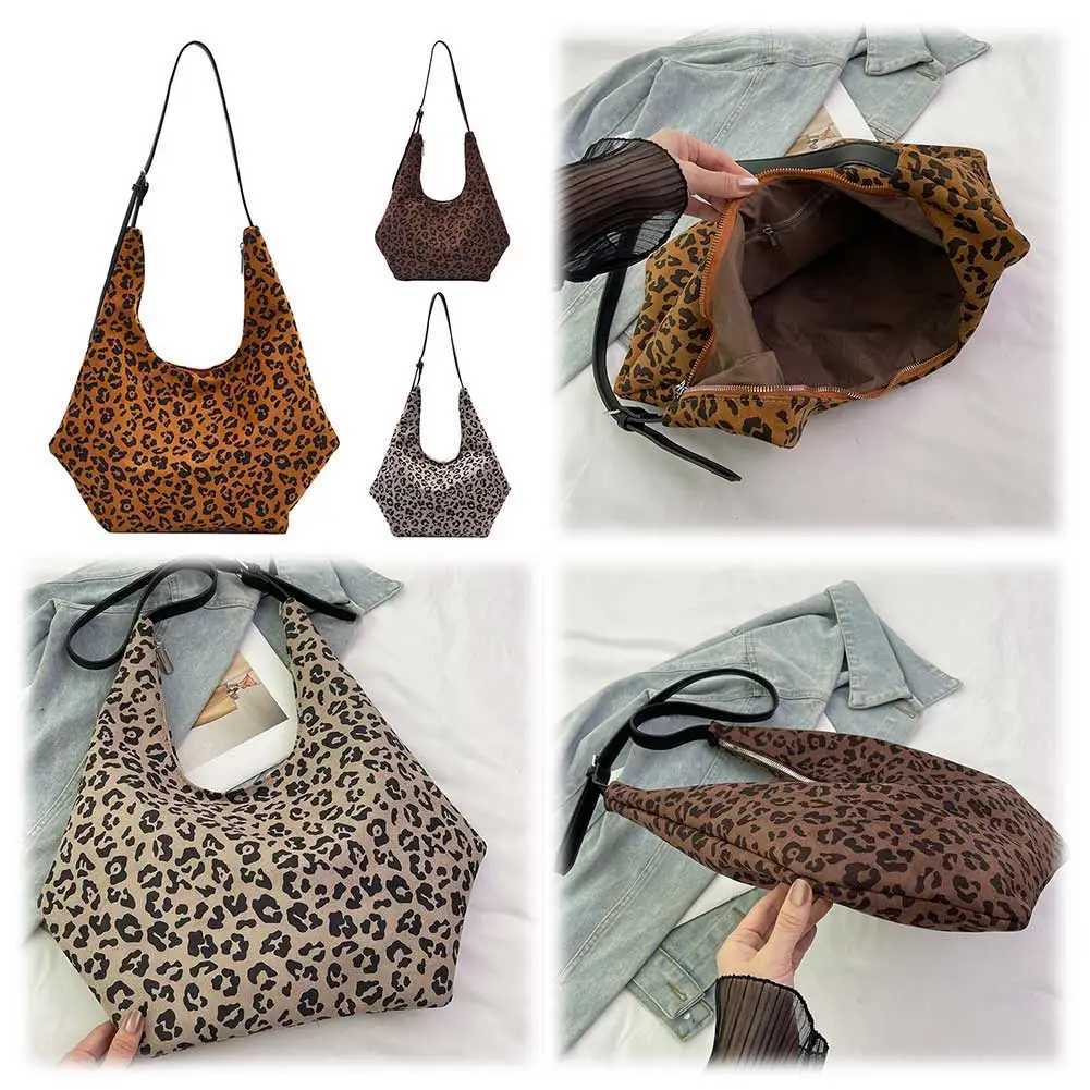 Ladies Suede Shoulder Bag Leopard Print Large Tote with Zipper Crescent Handbag for Work Travel 241018