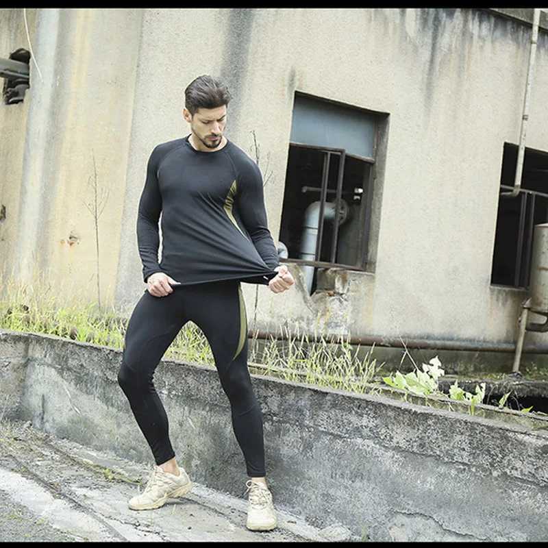 Men's Thermal Underwear Winter New Men Thermal Underwear Sets Compression Flce Sweat Quick Drying Sports Thermo Clothing Men Long Johns Leggings 