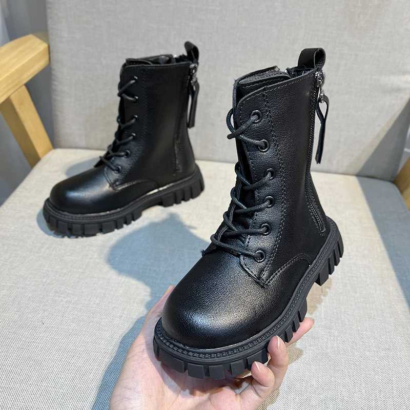 Boots Girls Short Leather Boots Side Zipper Non-slip Simple Kids Princess Shoes Children Fashion Boots Anti-Slippery Size 27-37 H241018