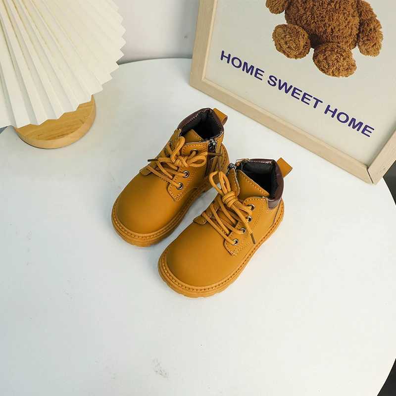 Boots Childrens Autumn Boots 2024 New Boys Leather Boots Fashion Non-slip Kids Causal Girls School Ankle Boots Comfortable Versatile H241018