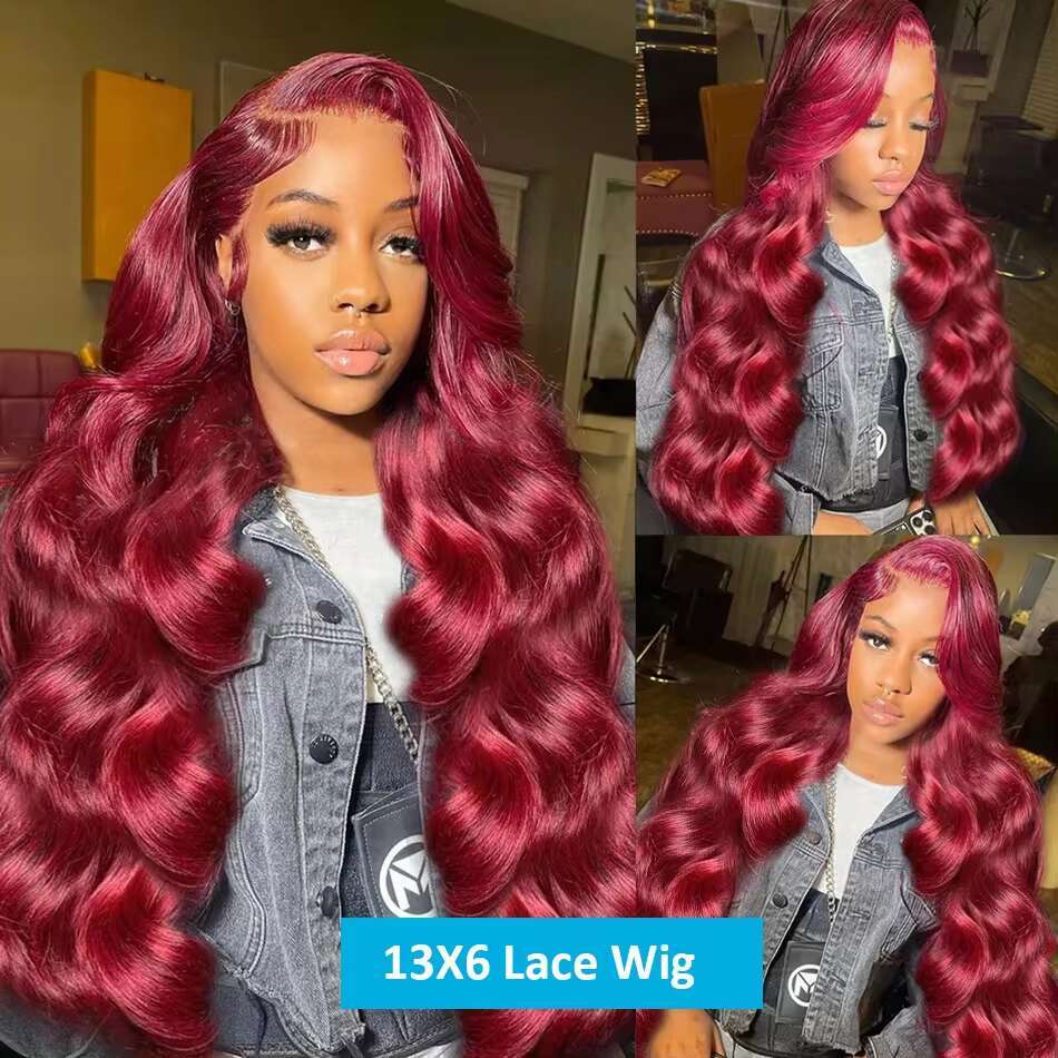Rosabeauty 250% 99J Bury Body 13x6 Lace Frontal 30 40 Inches Water Wave HD Transparent Human Hair Wigs For Women