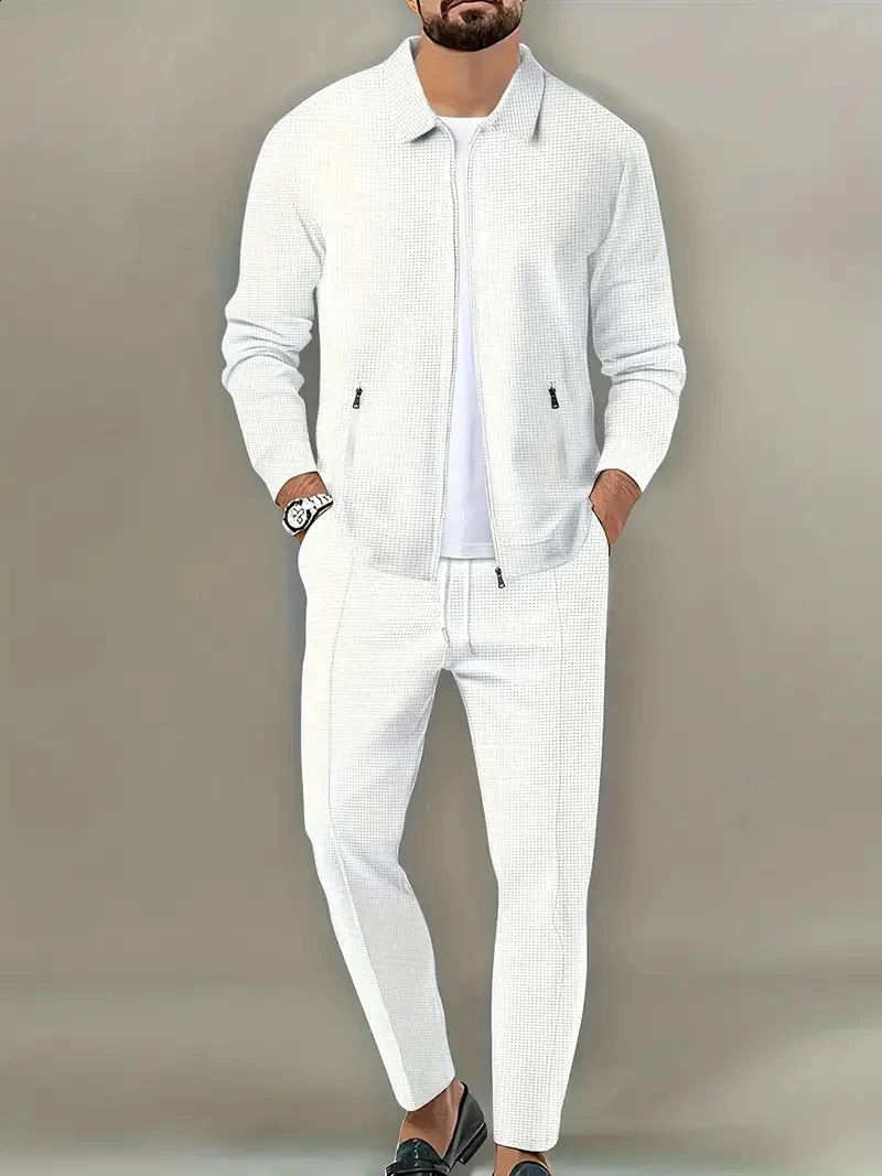 2 Pieces Classic Mens Sportswear Set Soft Breathable Full Zip Tracksuit 241017