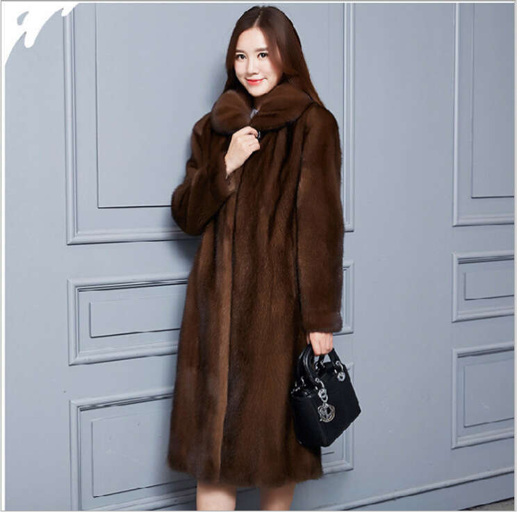 2024 Faux Womens Coat Lapel Full Mink Skin Long Artificial Fur