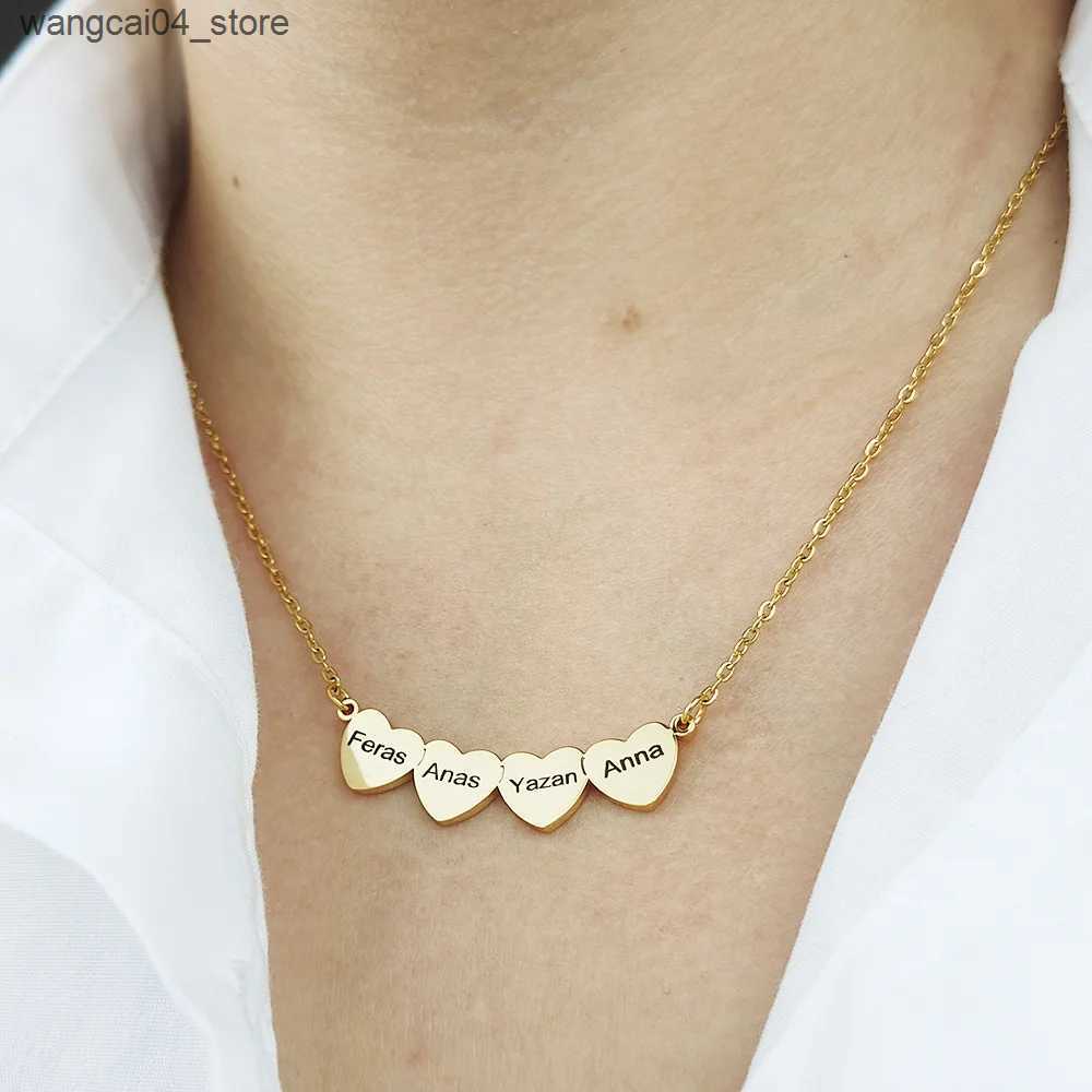 Chokers Customized carved double name love heart pendant necklace made of stainless steel jewelry suitable for womens personalized 1-5 name gold neckl
