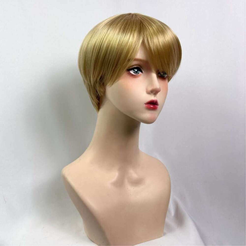 Tiktok Hot Selling Men's Slanted Bangs Fluffy Short Straight Hair Simulation Scalp Synthetic Wig Set