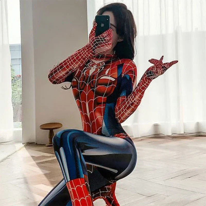 Anime female girl sexy Spider Man cosplay Zentai bodysuit superhero Spider Man costume Halloween party costume 241017