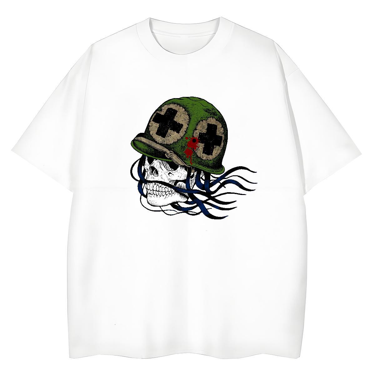 DIY T Shirt For Woman 230g Pure Cotton Round Neck Short Sleeve Street Wear skull Women Tees Comfortable Cartoon Print Top Shirts