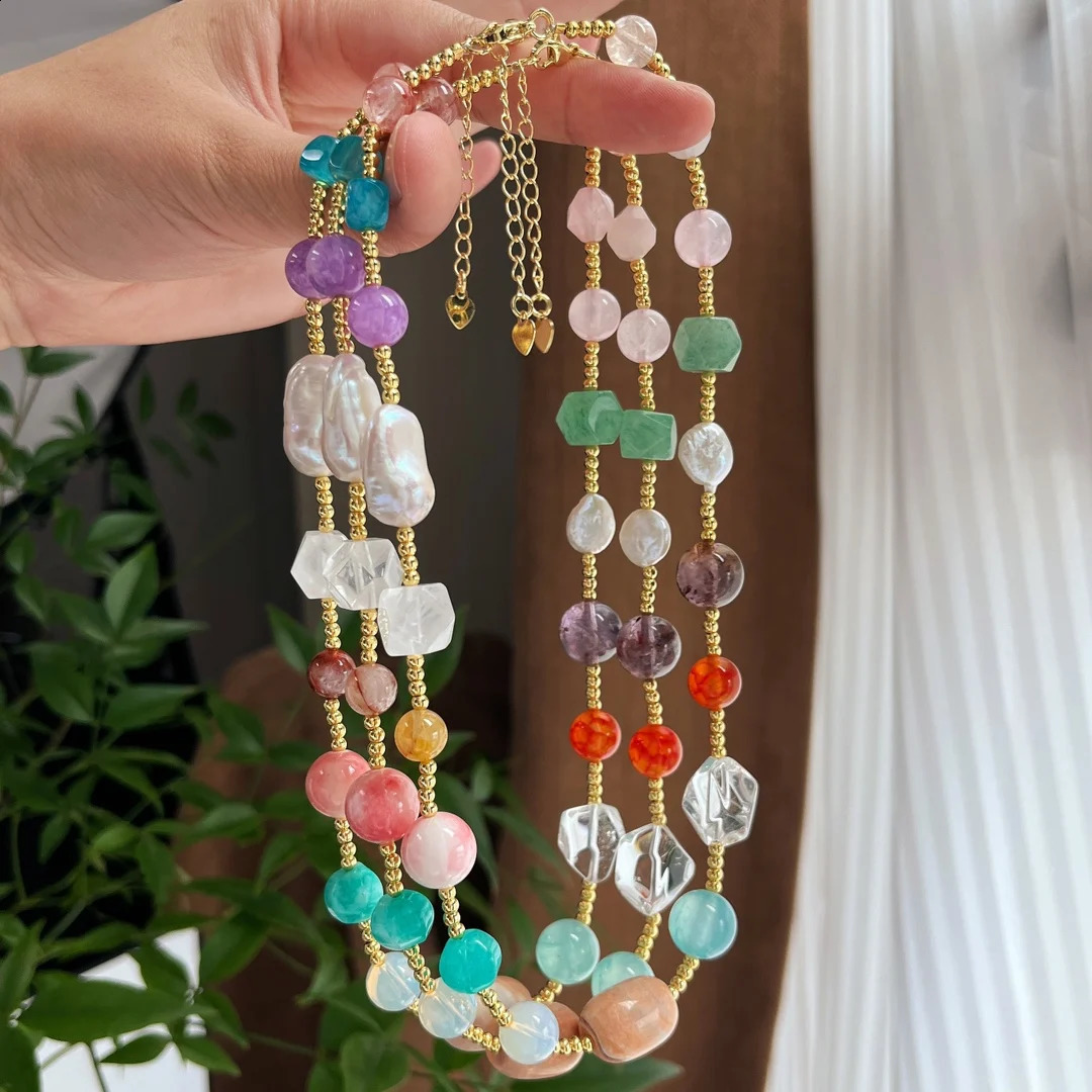 Natural multicolored gemstone necklace. Irregular n. jewelry accessories with feminine charm. The gift. 241018
