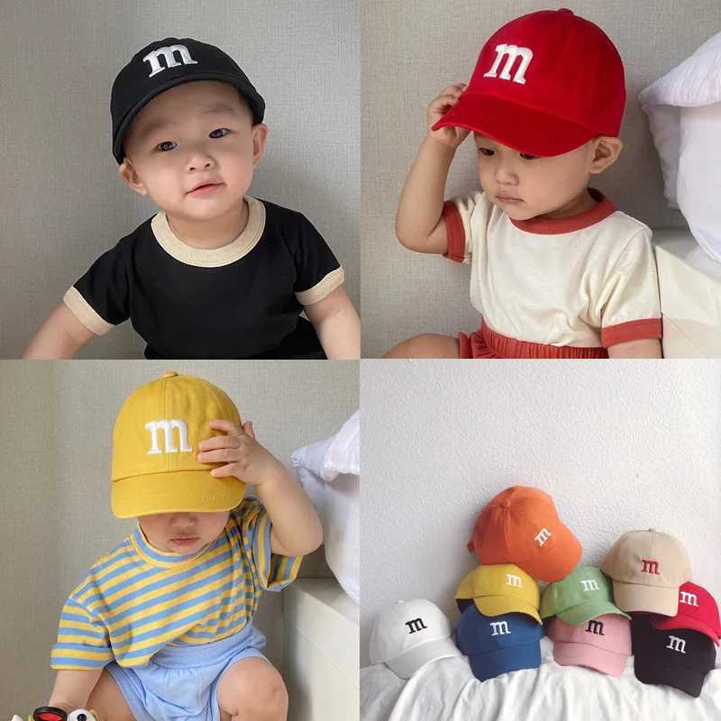 Kids Letter Baseball Cap Korean Embroidered Snapback Hat for Boy Girl Summer Solid Color Adjustable Kids Cotton Sun Hats LX241018