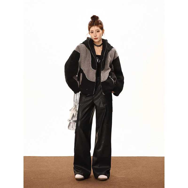 Autumn Winter Lamb Wool Jacket Women Fashion Thickened Padded Hooded Outwear Loose Casual Zipper Long Sleeve Female CoatsX241018