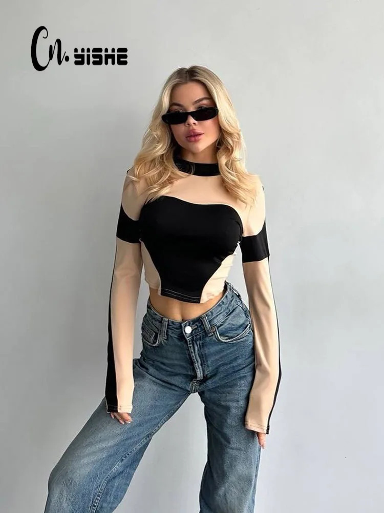 CNYISHE n Sense Fashion Sexy Club Women Tshirts Long Sleeve O Neck Streetwear Sheath Tops High Street Female Tees Slim 241018