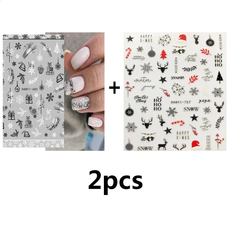3D Christmas Sticker Nail Decal Winter Snowflake Series Cartoon Santa Claus Elk Adhesive Nail Decoration 241017