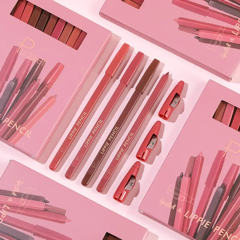 Pudaier 12 Color Matte Lipliner Pencil with Sharpener Set Makeup Lasting Velvet Lipstick Pen Nude Contour Plump Lip Liner Tint 241017