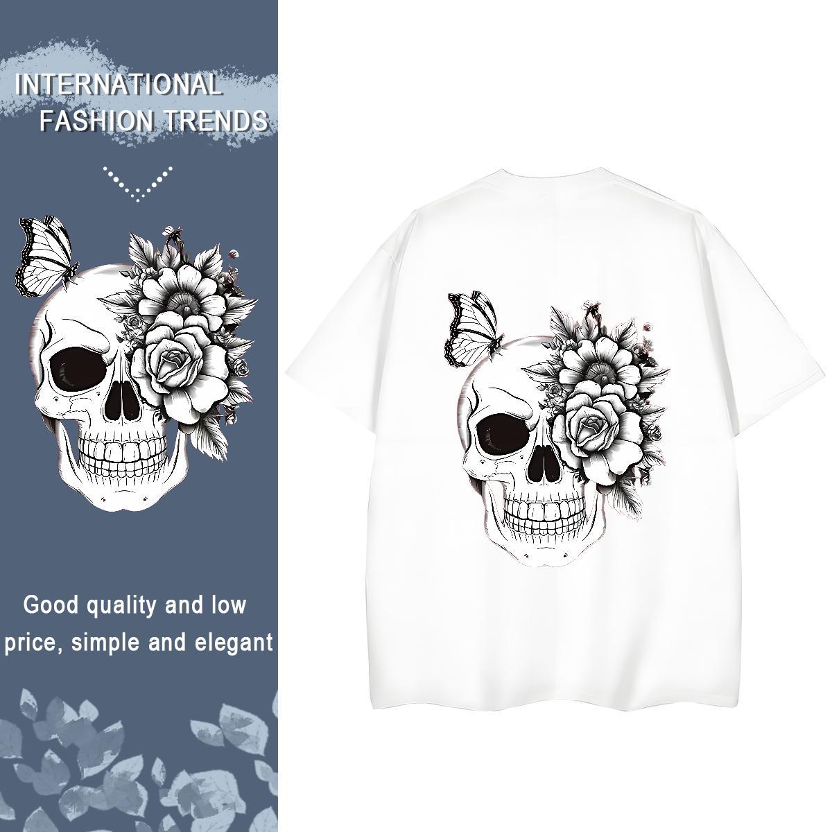 DIY T-Shirts 230g 100% Cotton Breathable Crew Neck Sports Street Wear skull Womens Tshirts Female Plus Size Custom Top Tees