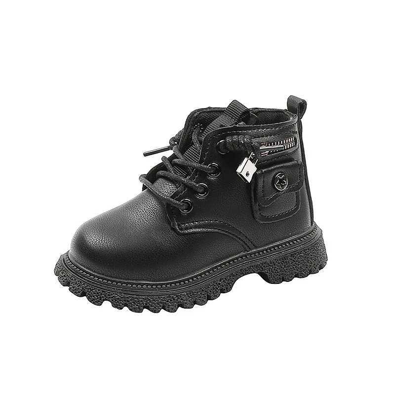 Boots Kids Boots for Boys Spring Autumn Childrens Causal Ankle Boots Fashion Black Versatile Girls School Leather Boots Side Zipper H241018